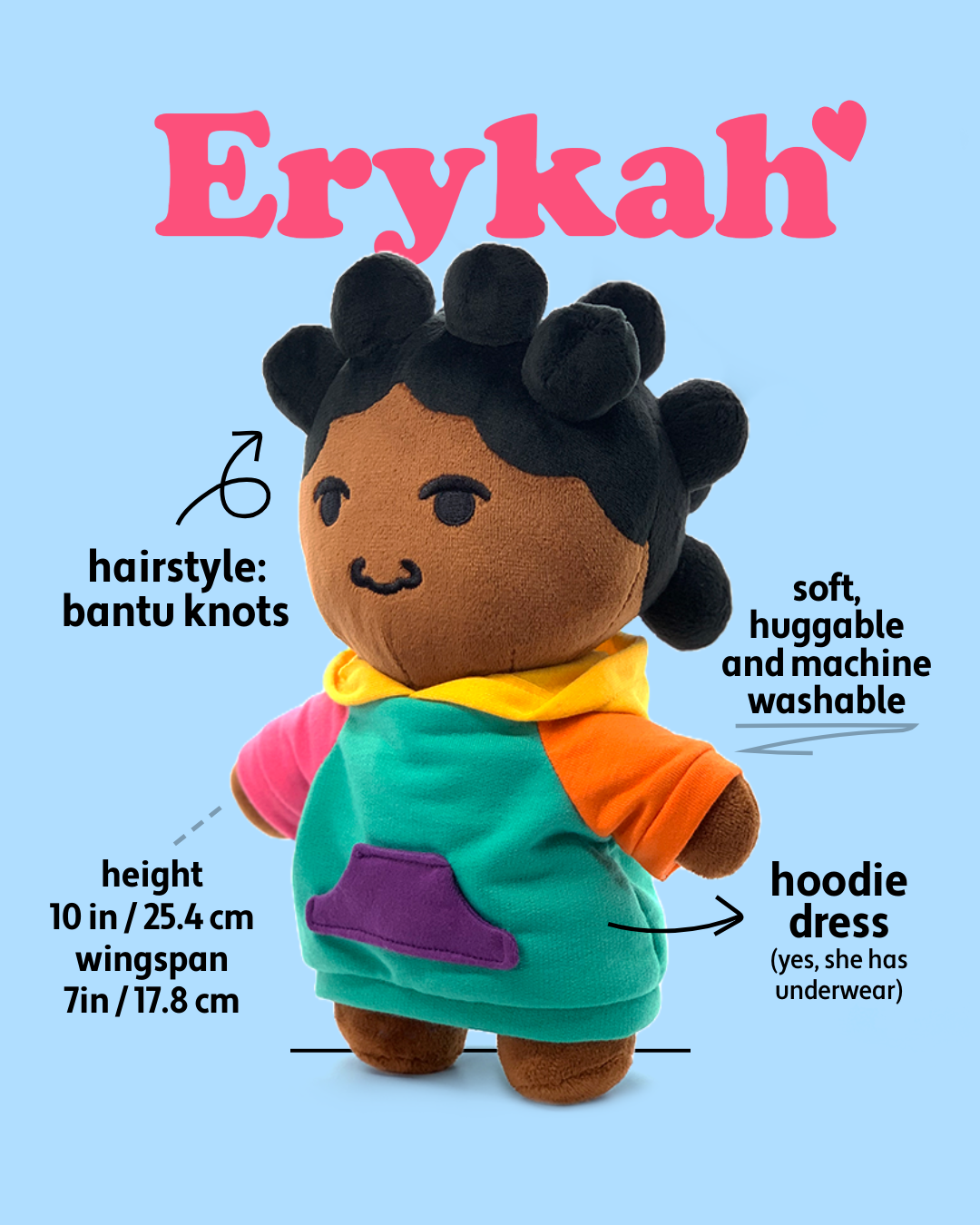 Erykah Bantu Knots Black Girl Plush Doll Toy