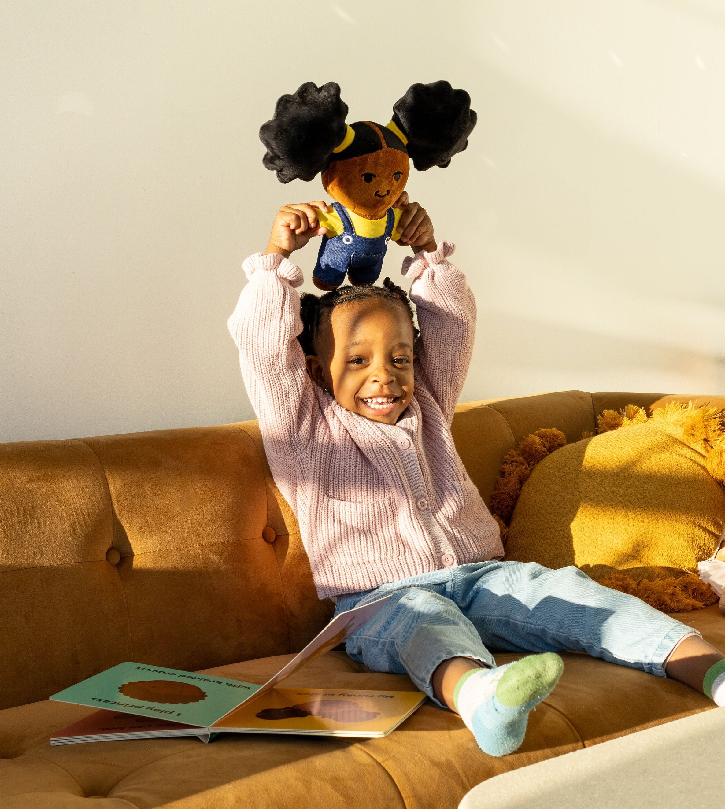 Zuri Afro Puff Pigtails Black Girl Plush Doll Toy