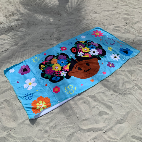 Zuri Flower Afro Puffs Microfibre Beach Towel