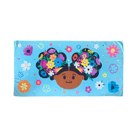 Zuri Flower Afro Puffs Microfibre Beach Towel